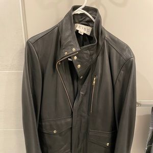 Reiss leather biker jacket with gold metal wear